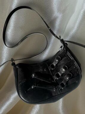 Edikted Black Leather Shoulder Bag with Buckle Straps